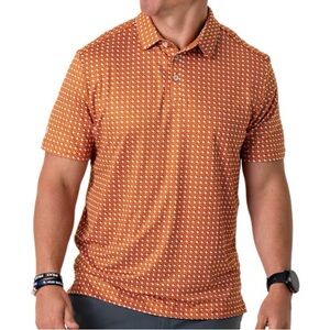 BURLEBO Performance State Short-Sleeve Polo in Texas Orange & White Men’s L NWOT